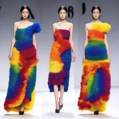 The designer showcased a dress inspired by the vibrant colors and textures of gastric juice, creating a unique and unconventional fashion statement.