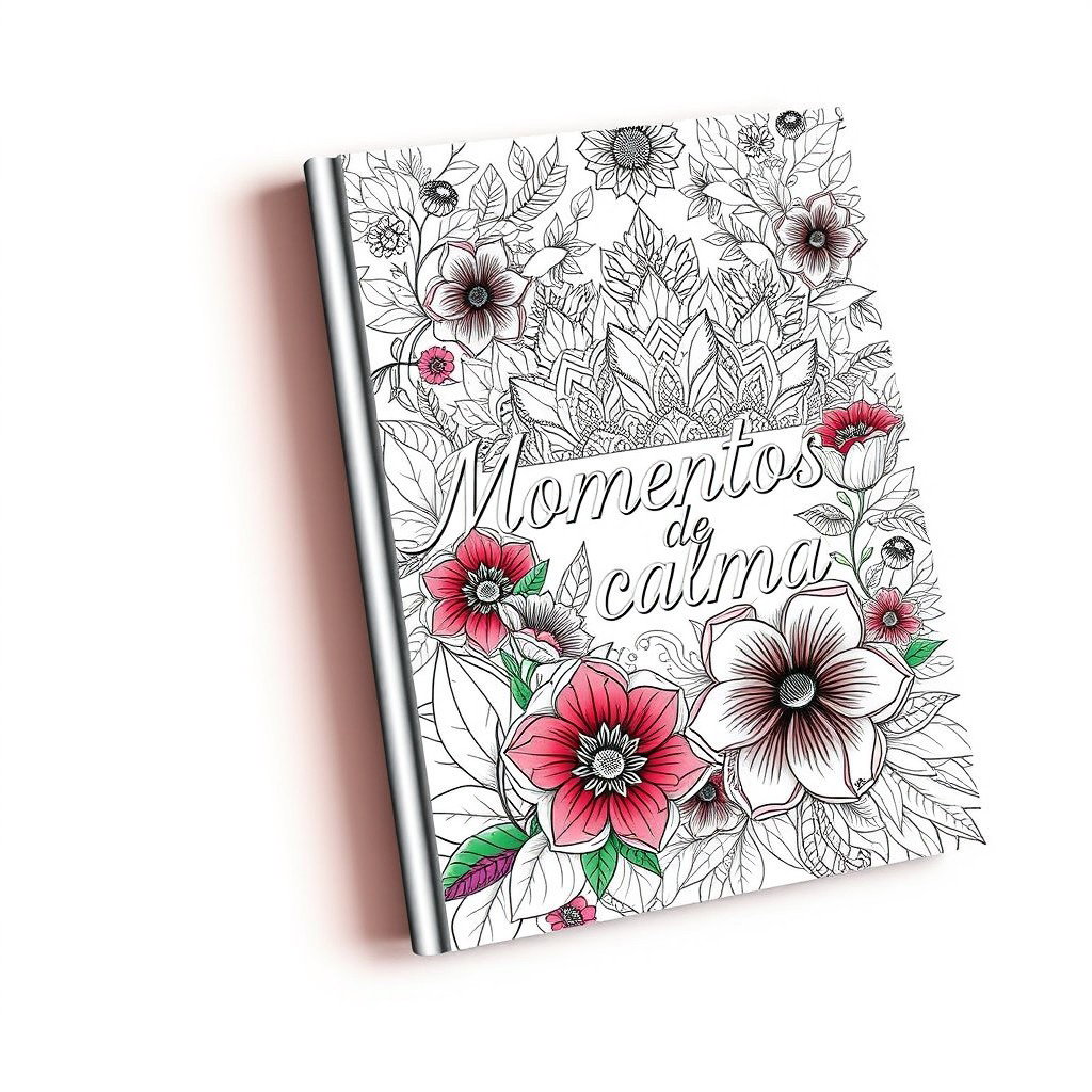 A sophisticated and elegant book cover for an adult coloring book titled 'Momentos de calma'
