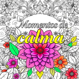A sophisticated and elegant book cover for an adult coloring book titled 'Momentos de calma'