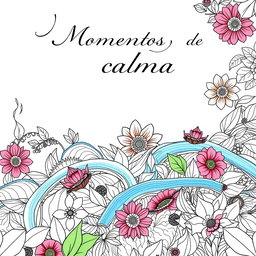 A sophisticated and elegant book cover for an adult coloring book titled 'Momentos de calma'