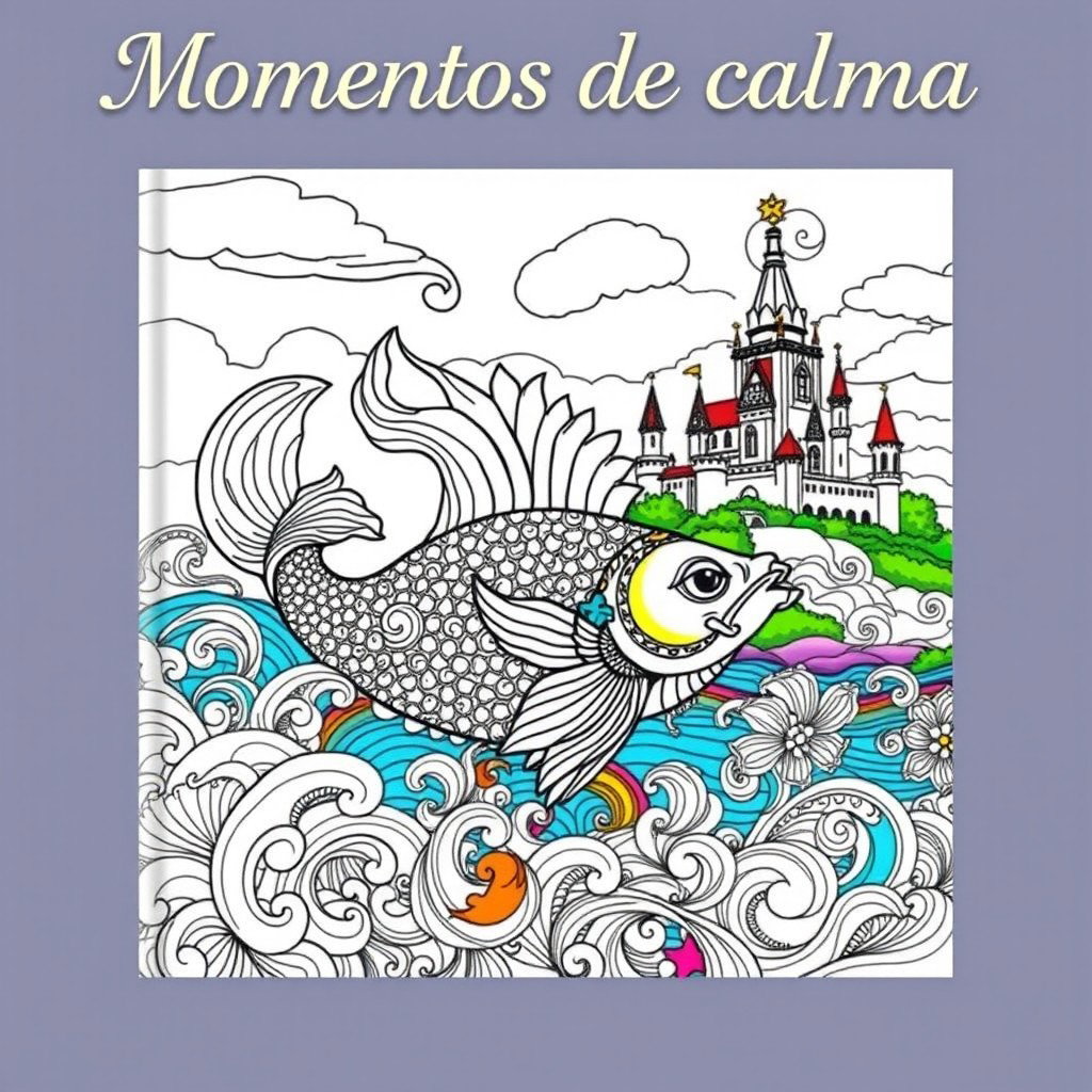 A stunning and elegant book cover for an adult coloring book titled 'Momentos de calma'