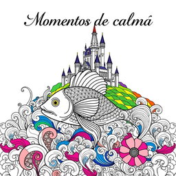 A stunning and elegant book cover for an adult coloring book titled 'Momentos de calma'