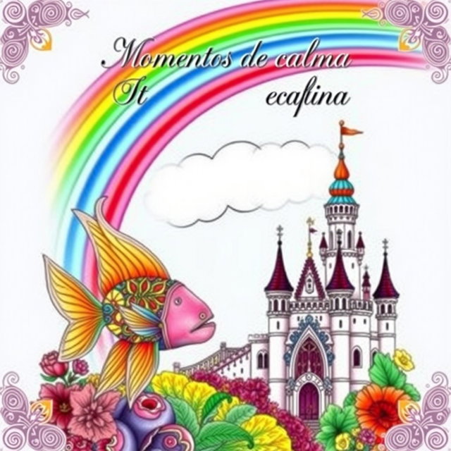 A beautiful and elegant book cover for an adult coloring book titled 'Momentos de calma'