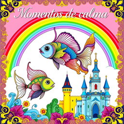 A beautiful and elegant book cover for an adult coloring book titled 'Momentos de calma'