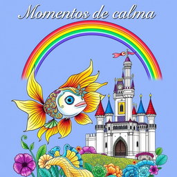 A beautiful and elegant book cover for an adult coloring book titled 'Momentos de calma'