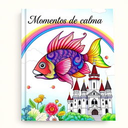 A beautiful and elegant book cover for an adult coloring book titled 'Momentos de calma'