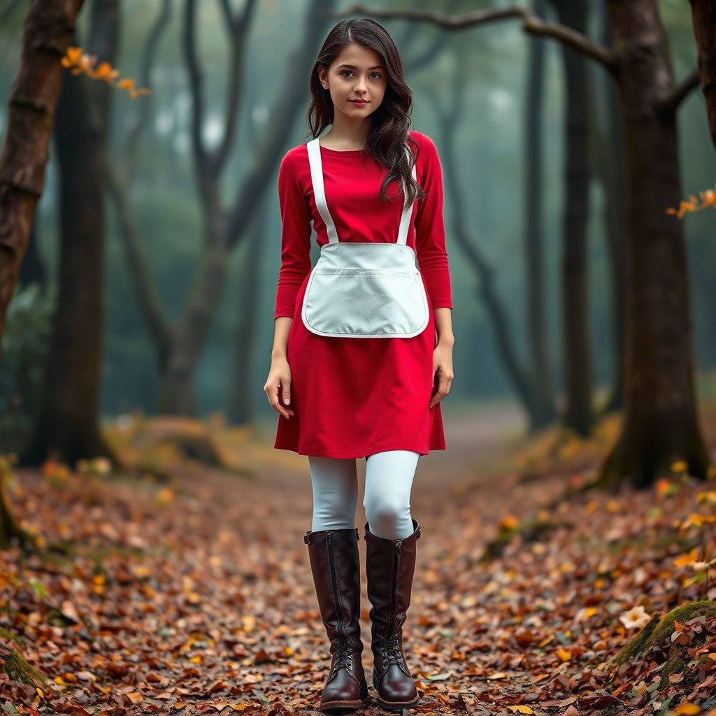 A young woman aged 16-18 years old, with dark hair, standing confidently