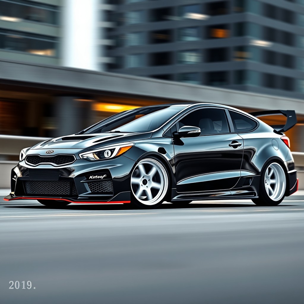 A photorealistic rendering of a Kia Cerato Koup in a 16:9 aspect ratio