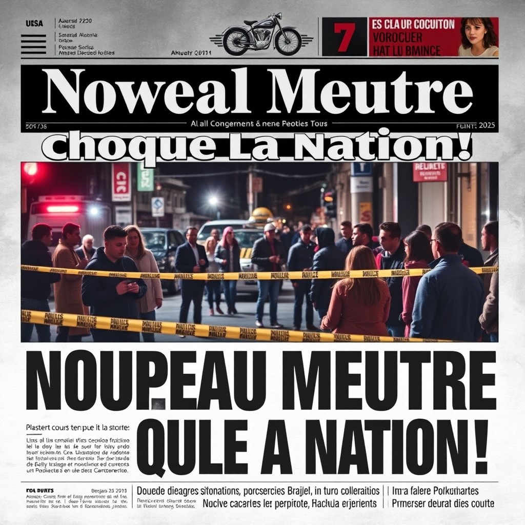 A dramatic newspaper front page layout featuring bold headlines about a new murder in Brazil