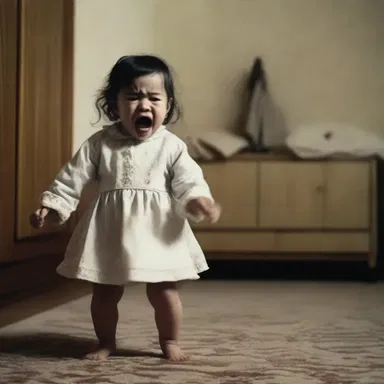 In the horror movie, the possessed child suddenly turned aggressive and spanked her parents, eerie laughter echoing through the room.