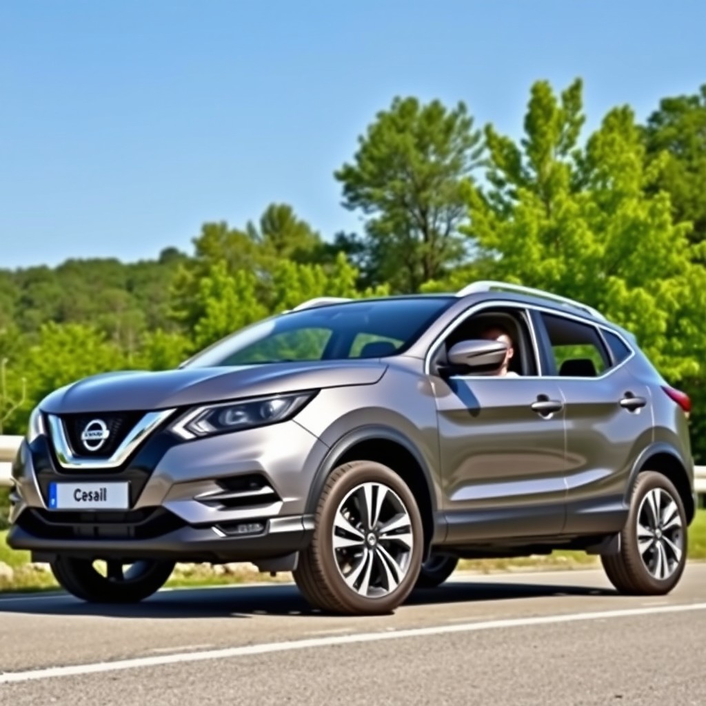 A Nissan Qashqai J10 +2 in gray color, showcasing its sleek and modern design