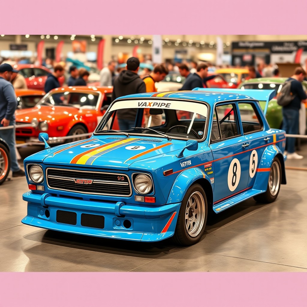 A retro-style VAZ 2101, beautifully crafted in a striking blue color, designed as a retro racing car