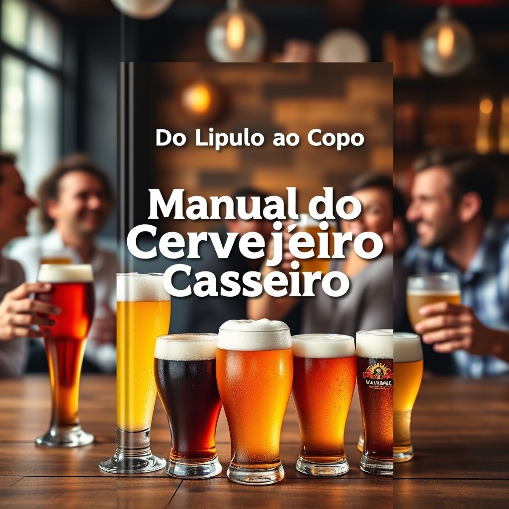 A professional ebook cover for 'Manual do Cervejeiro Caseiro: Do Lúpulo ao Copo'