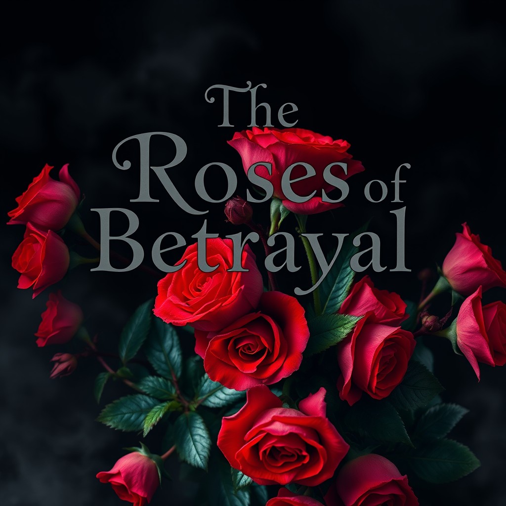 A captivating book cover for 'The Roses of Betrayal', featuring an elegant and original font similar to the Harry Potter style, slightly italicized and in black