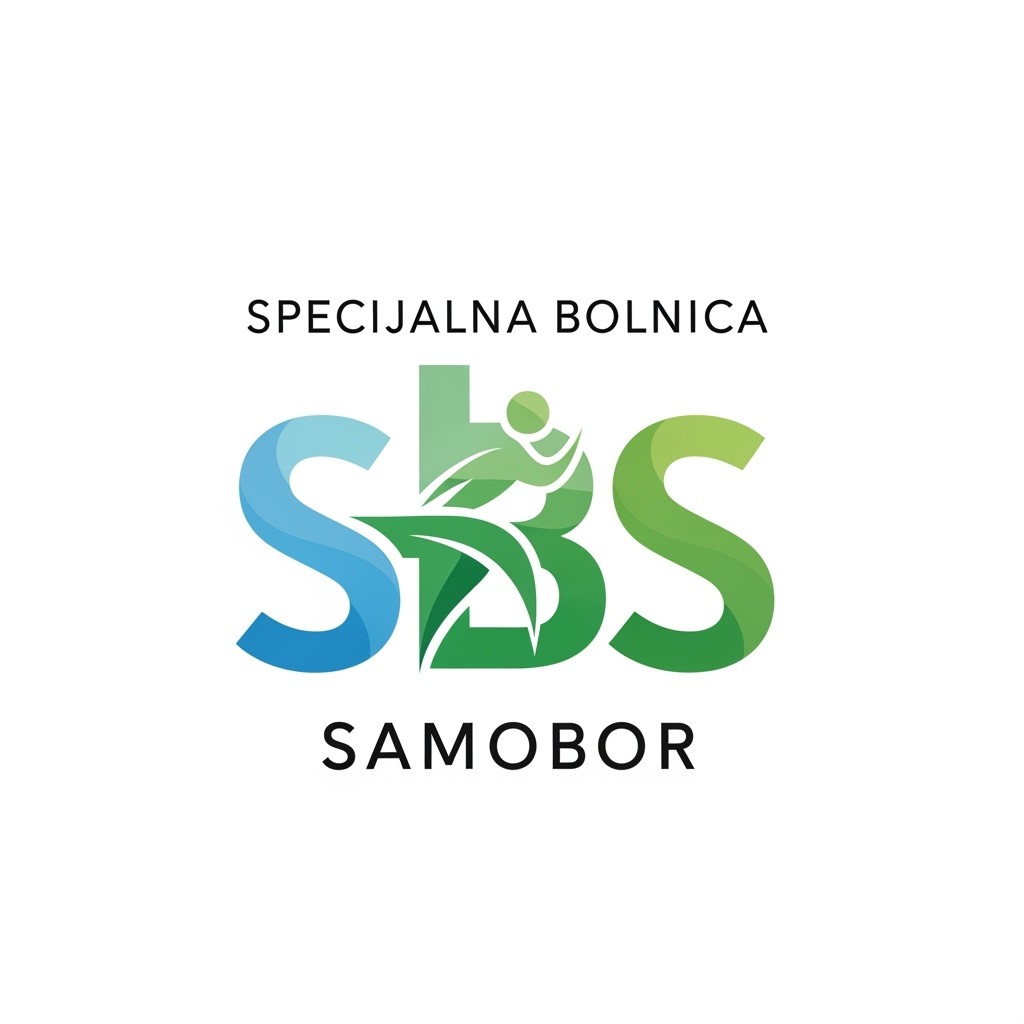 A minimalist logo design for 'SPECIJALNA BOLNICA ZA FIZIKALNU MEDICINU SAMOBOR', focusing on the phrases 'Specijalna bolnica' and 'Samobor'