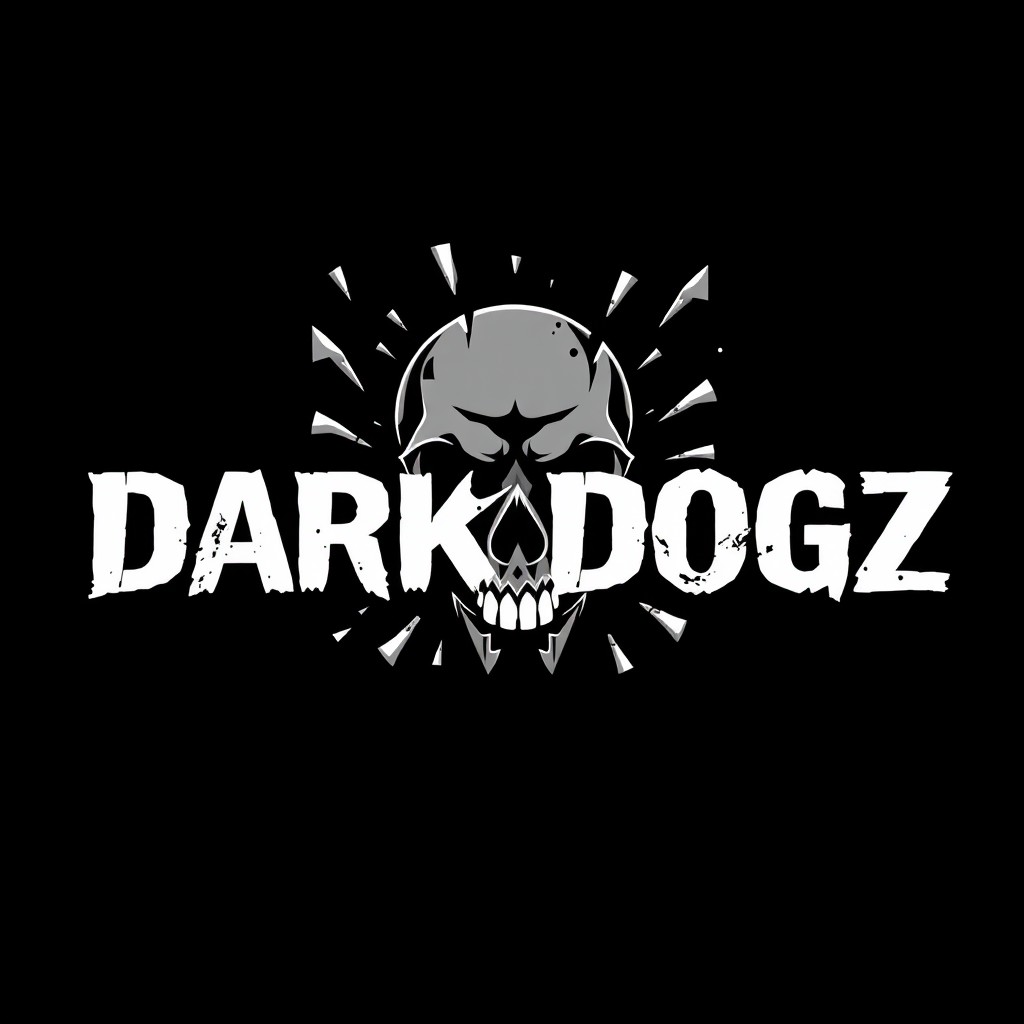 A bold logo design featuring the text 'DARKDOGZ' in a fierce, aggressive font, rendered in white on a stark black background