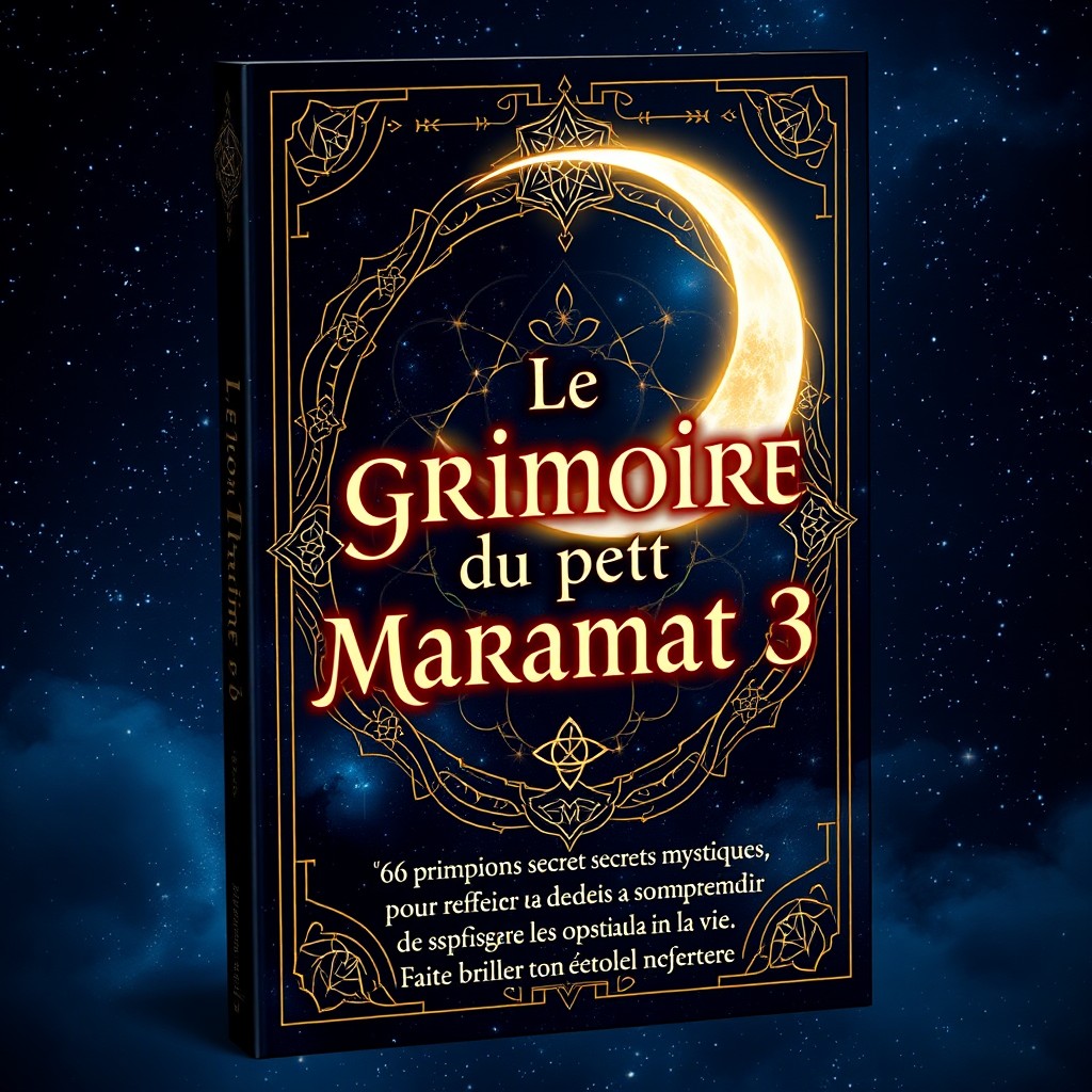 A captivating book cover design for an eBook titled 'Le grimoire du petit Marabout 3'