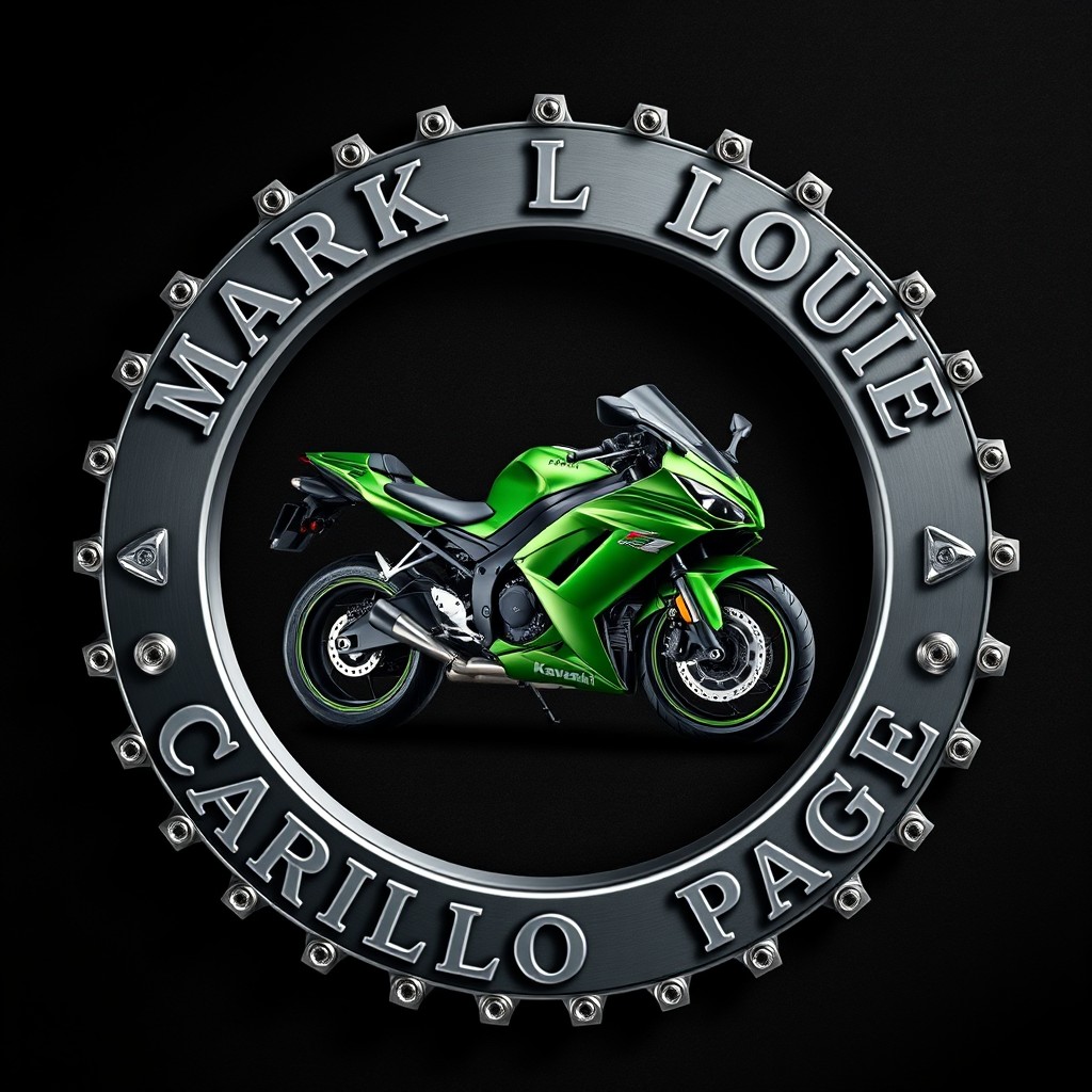 A thick, beautiful silver circular logo with the text 'MARK LOUIE CARILLO PAGE' inscribed in an elegant font around the edge