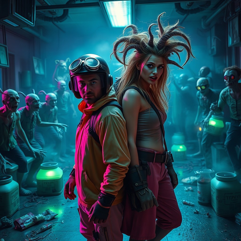 A gripping scene from the fictional movie 'Toxic', featuring a dangerous toxic laboratory environment