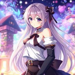 A stunning anime-style waifu character, featuring long flowing hair and captivating eyes, dressed in a stylish and form-fitting outfit that emphasizes her beauty and appeal
