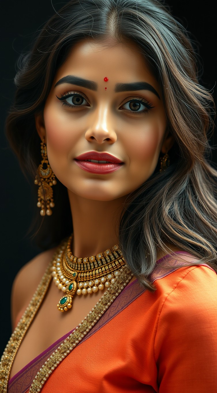 A stunning Indian model adorned with exquisite Indian jewelry that highlights her elegance