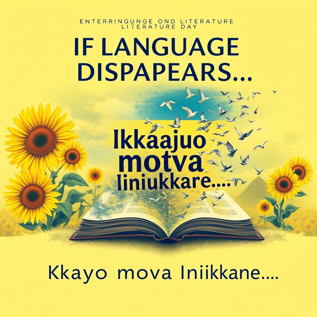 A striking poster for the Ukrainian Language and Literature Day, centered on the theme 'If Language Disappears