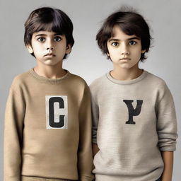 A boy and a girl making eye contact, wearing clothes with the letter 'S' visibly marked on them.