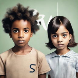 A boy and a girl making eye contact, wearing clothes with the letter 'S' visibly marked on them.