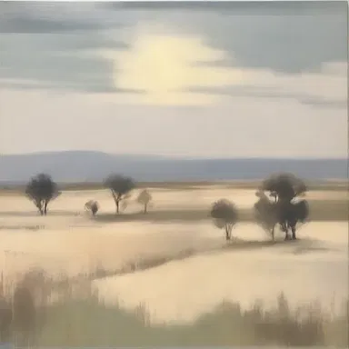 The artist captured the essence of a serene landscape through a painting with soft, blended colors, just like a homophonic musical piece that consists of a single melodic line complemented by subtle harmonies.