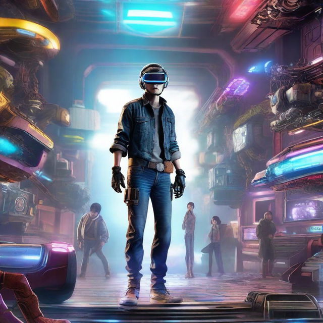 A high-quality digital art image that captures the cinematic essence of the movie 'Ready Player One'