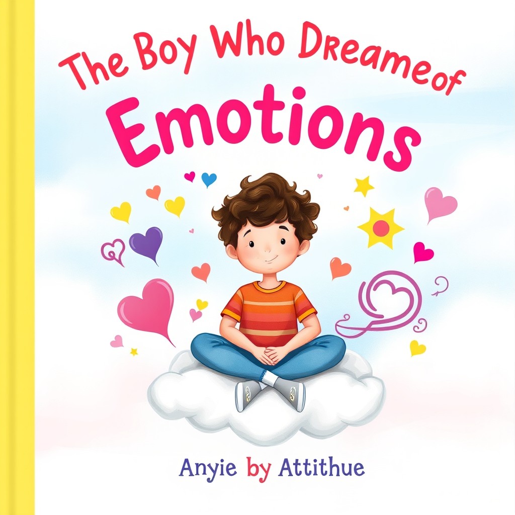 A whimsical and vibrant cover illustration for a book titled 'The Boy Who Dreamed of Emotions'
