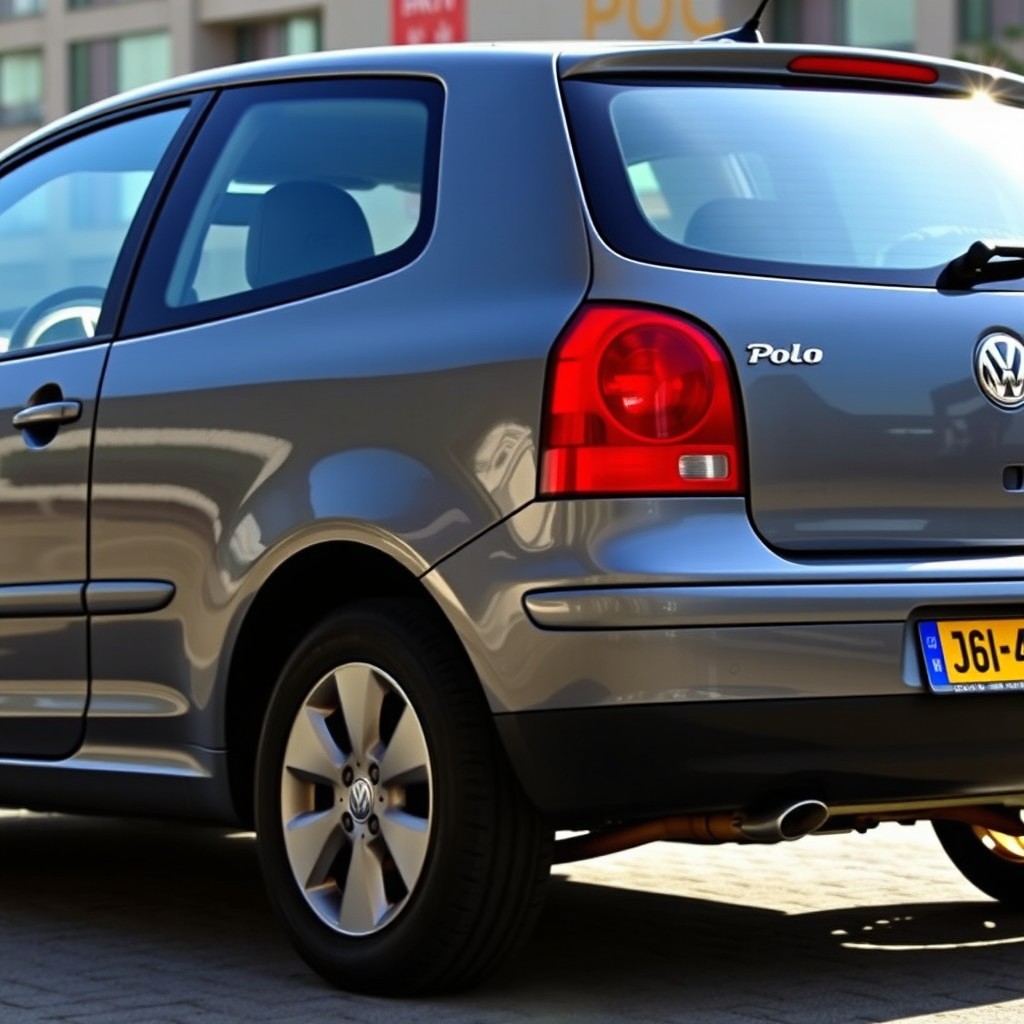 A 2004 Volkswagen Polo in a striking shade of grey, showing off its sleek and compact design