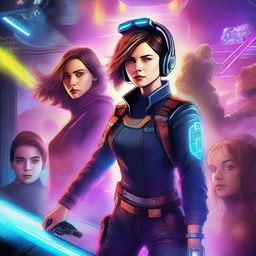 An exceptional digital art image that portrays a feminist rendition of the movie 'Ready Player One'