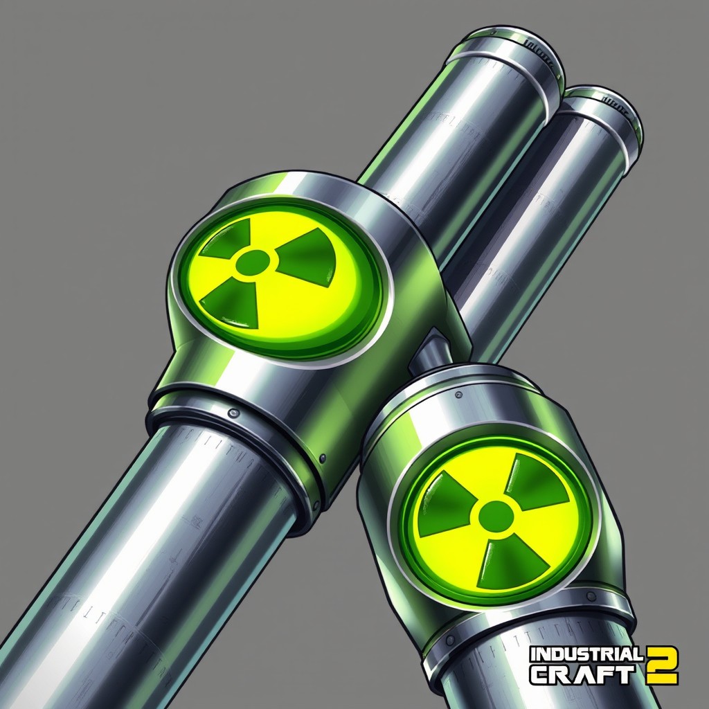 A detailed illustration of a double uranium rod from Industrial Craft 2, showcasing the shine and metallic textures of the rods