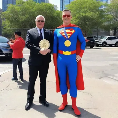 The superhero was decorated by the city mayor with a special medal for saving the day.