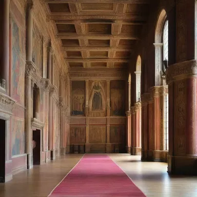 The Great Hall was beautifully decorated with tapestries and portraits of ancient kings and queens, reflecting the grandeur of the medieval era.