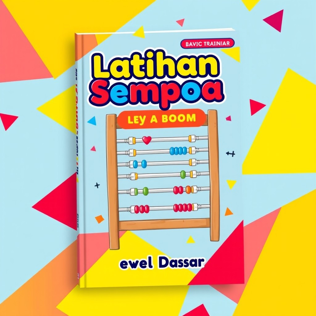 A vibrant and engaging book cover design for a basic abacus training book, featuring an illustrated abacus prominently in the center