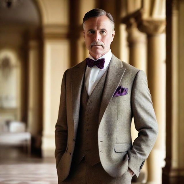 A well-dressed, sophisticated gentleman standing amidst an elegant setting