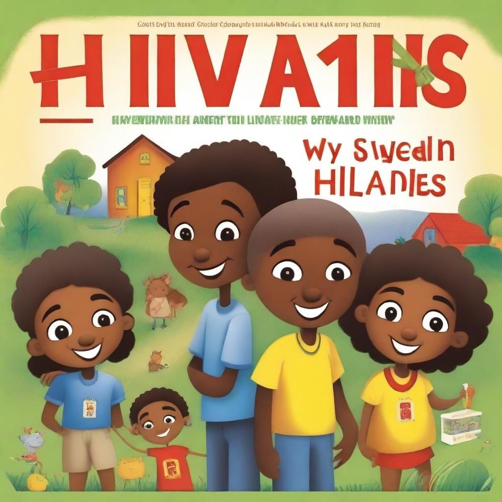 A high-quality digital art image of a children's book cover about HIV and AIDS