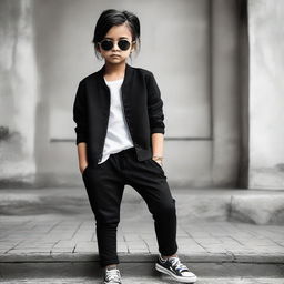 A tomboy styled girl dressed in fashionable black attire, exuding confidence