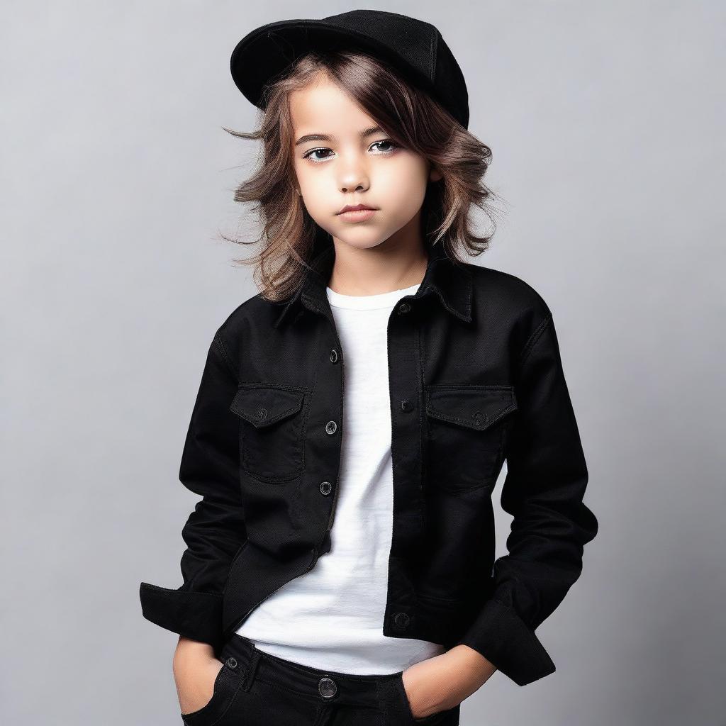 A tomboy styled girl dressed in fashionable black attire, exuding confidence