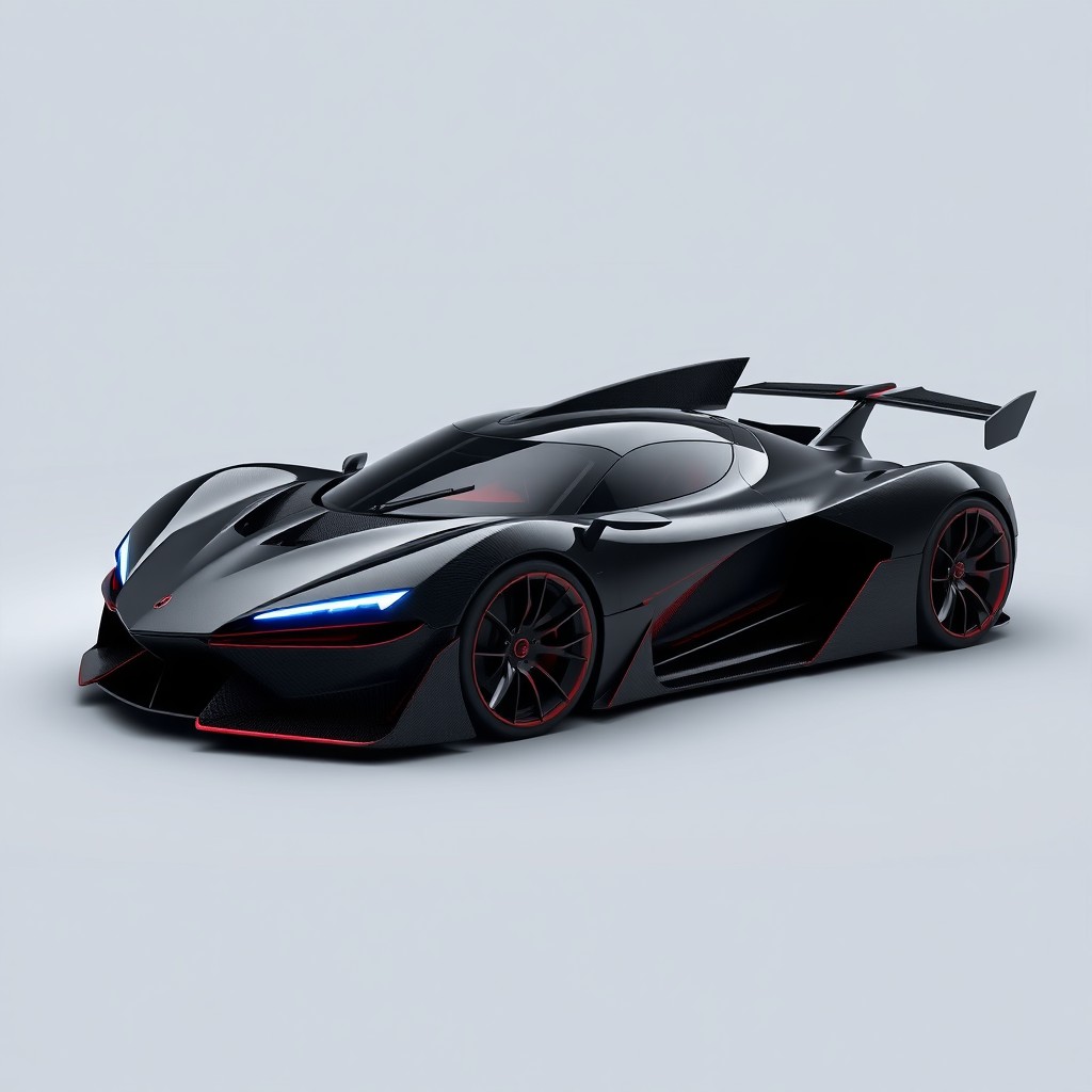 A profile view of a hypercar named Hermes Titan X, featuring a top speed of 500 km/h and a powerful 2400 CV engine