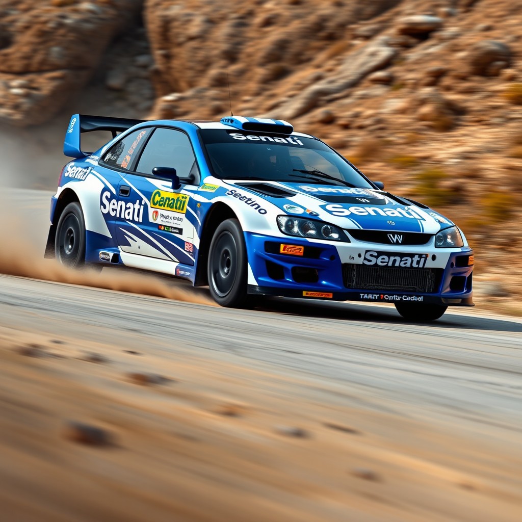 Sleek Modern Rally Car: Blue & White Fusion