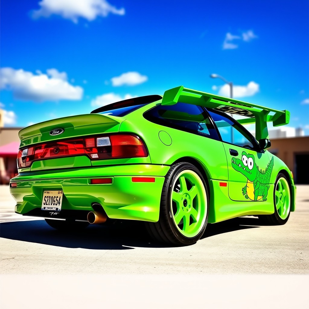 A vibrant green 1993 Ford Probe sports car, showcasing its sporty design with custom features