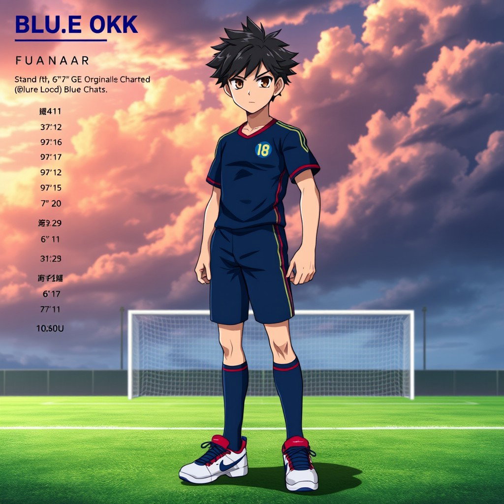 A detailed character chart for an original character (OOC) inspired by the anime Blue Lock