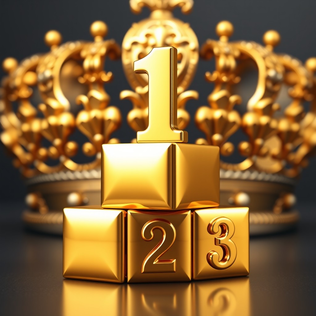 A stack of shiny gold blocks, with the numbers 1, 2, and 3 displayed in an eye-catching manner, with number 1 positioned on the top