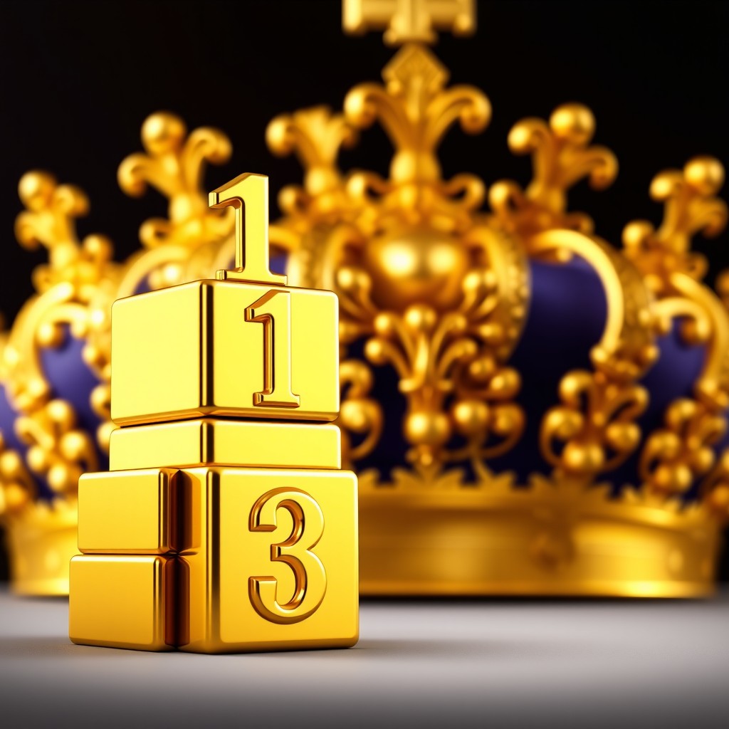 A stack of shiny gold blocks arranged on the left side of the graphic, displaying the numbers 1, 2, and 3, with number 1 prominently positioned at the top