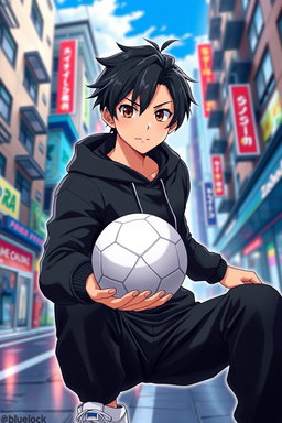 A handsome male anime original character inspired by the style of Bluelock