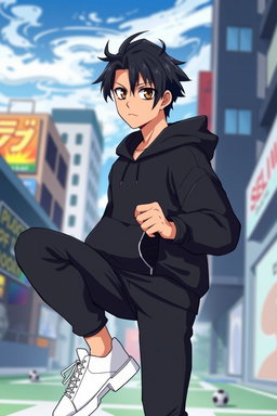 A handsome male anime original character inspired by the style of Bluelock