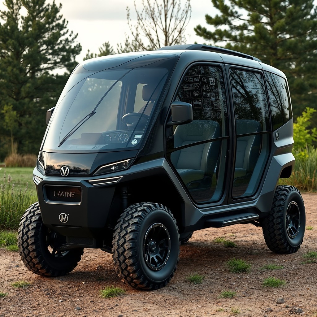 A realistic image of an innovative car with a height of 4
